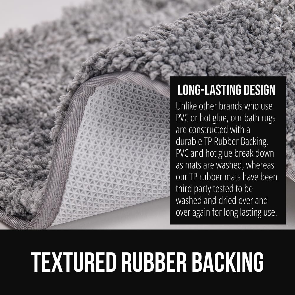 GORILLA GRIP Ultra Soft Plush Bathroom Rugs with Rubber Backing Set of 2, Absorbent Quick Dry Bath Mat, Machine Washable Shower Mats, Home Décor Accessories Bathmat Rug, 24x16 and 30x18 Grey