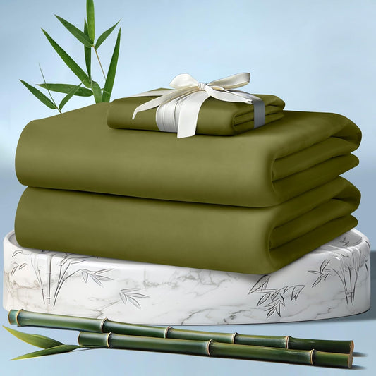 DECOLURE 100% Viscose Derived from Bamboo Sheets Twin Size 3pcs - Ultra Soft & Luxuriously Cooling, 17" Deep Pocket, Double Stitching, Perfect for Hot Sleepers - Twin Bed Sheets (Light Olive)