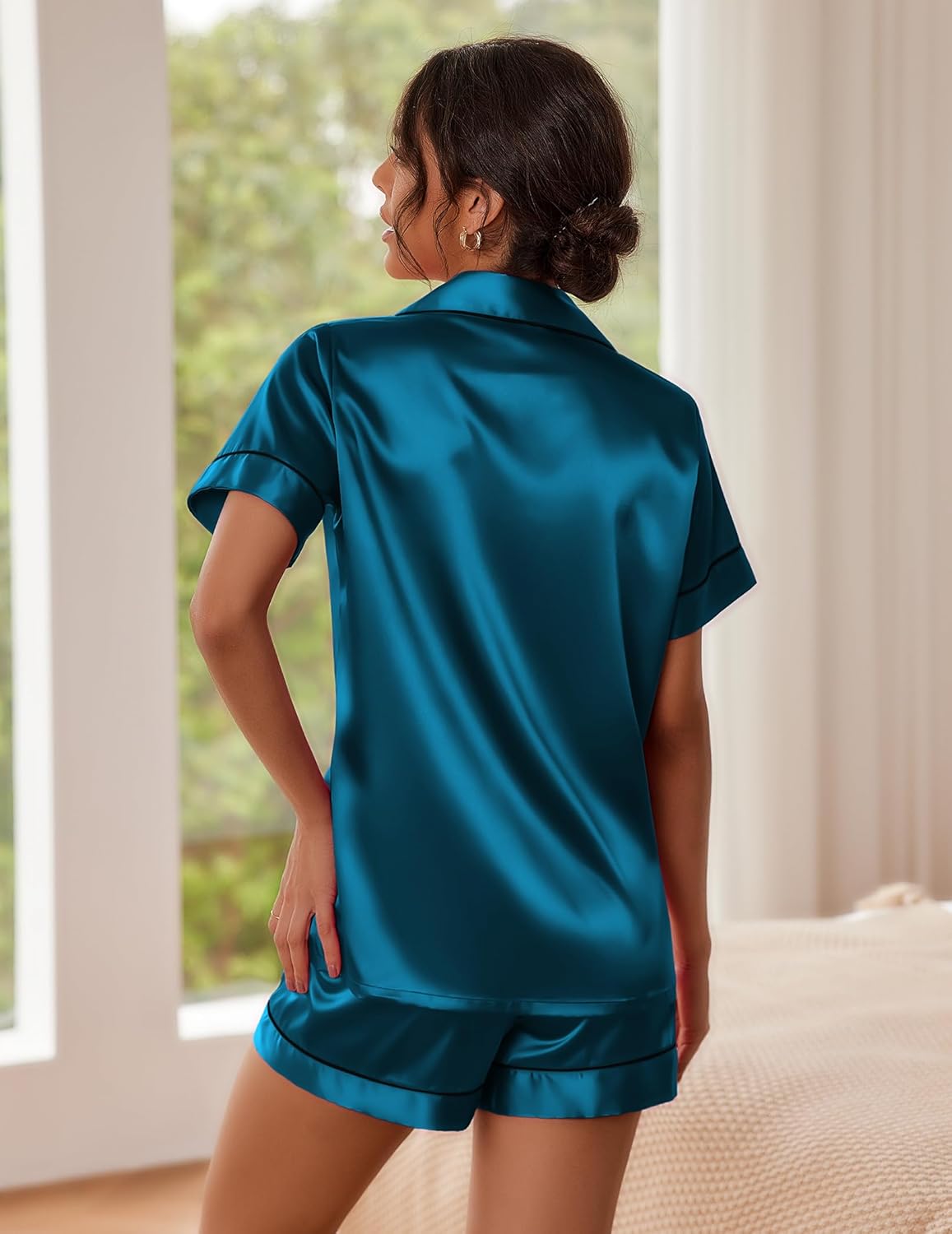 Ekouaer Pajamas for Women Set Silk Satin Pjs Shorts Sleepwear 2 Piece Loungewear S-XXL