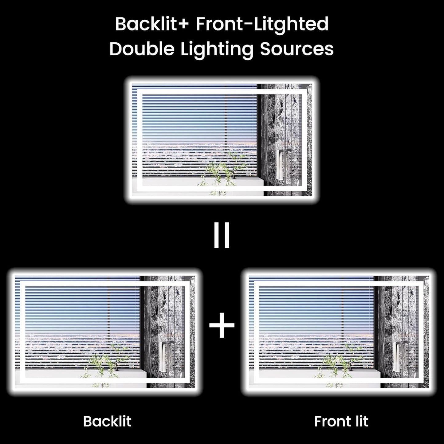 48X30 LED Bathroom Mirror with Lights, Anti-Fog, Backlit + Front Lit, Lighted Bathroom Vanity Mirror for Wall, Memory Function, Dimmable, Tempered Glass, Shatter-Proof, ETL Listed