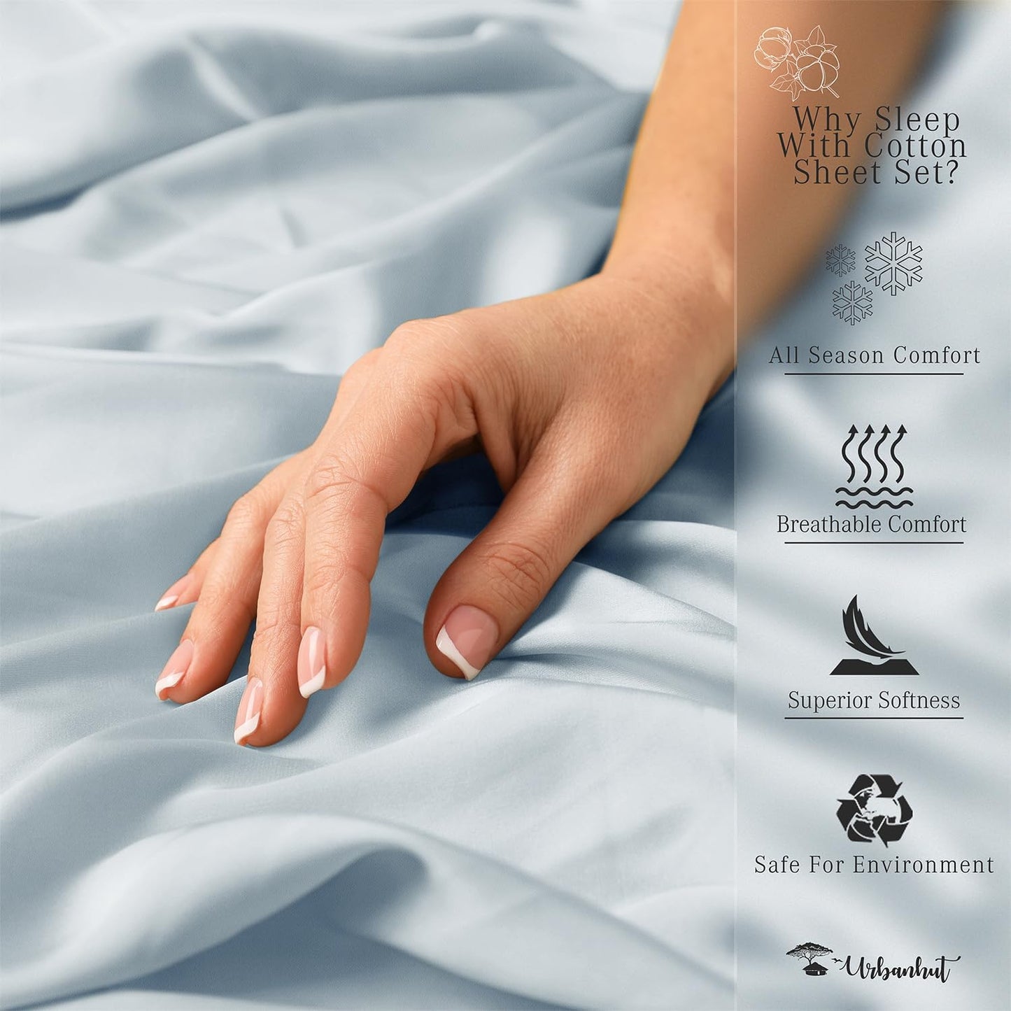 URBANHUT 1000 Thread Count Full Sheet Set Egyptian Cotton, Long Staple Soft & Breathable, 4 Pc Bed Sheet Sets, Luxury Hotel Sateen Sheets Fits 16" Deep Pocket - Light Blue