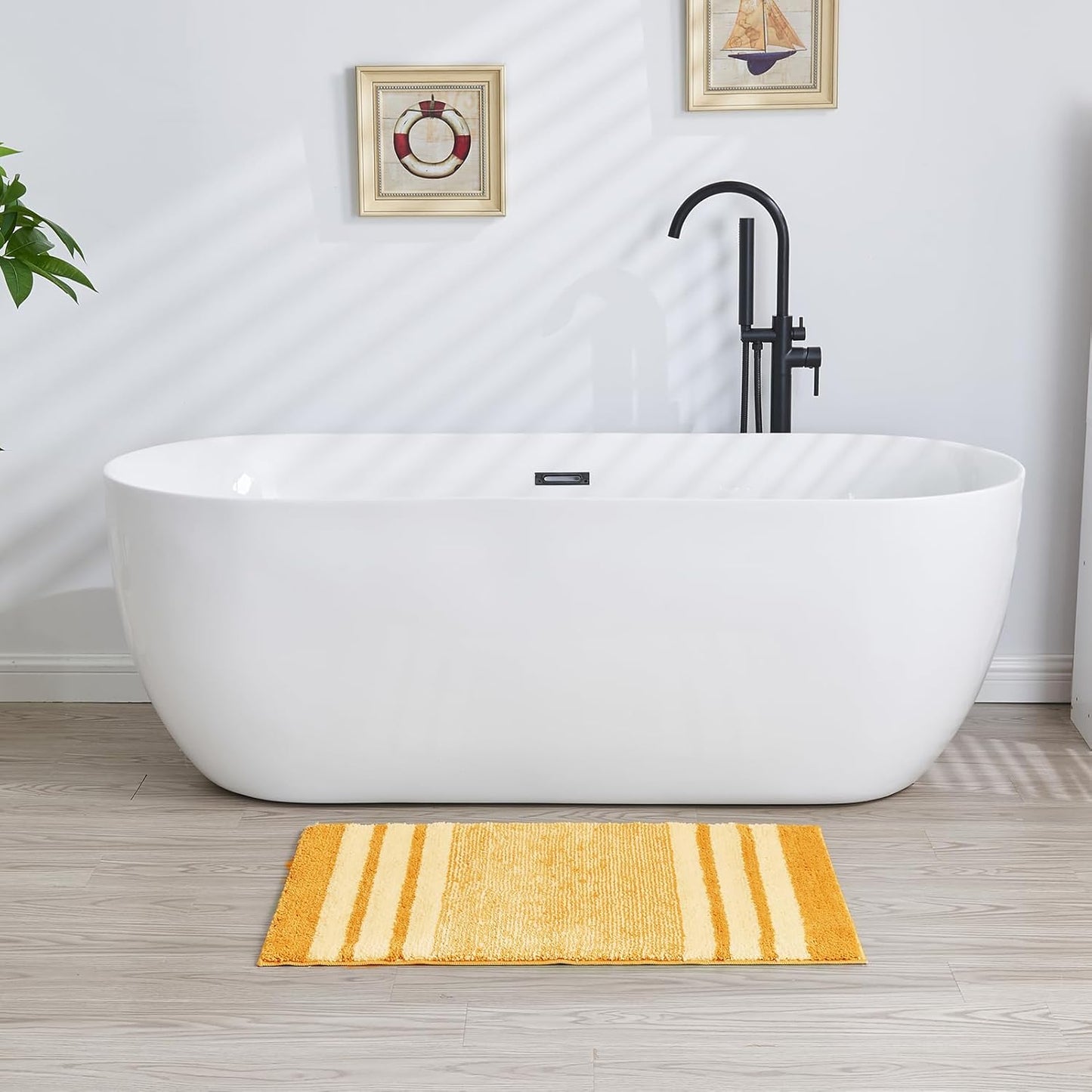 CozeCube Bath mats for Bathroom Non Slip, Fluffy Absorbent Microfiber Bath mat Washable, Aesthetic Bathroom Rugs, Small Harvest Gold Striped Bath mat, Harvest Gold, 24" x 16"