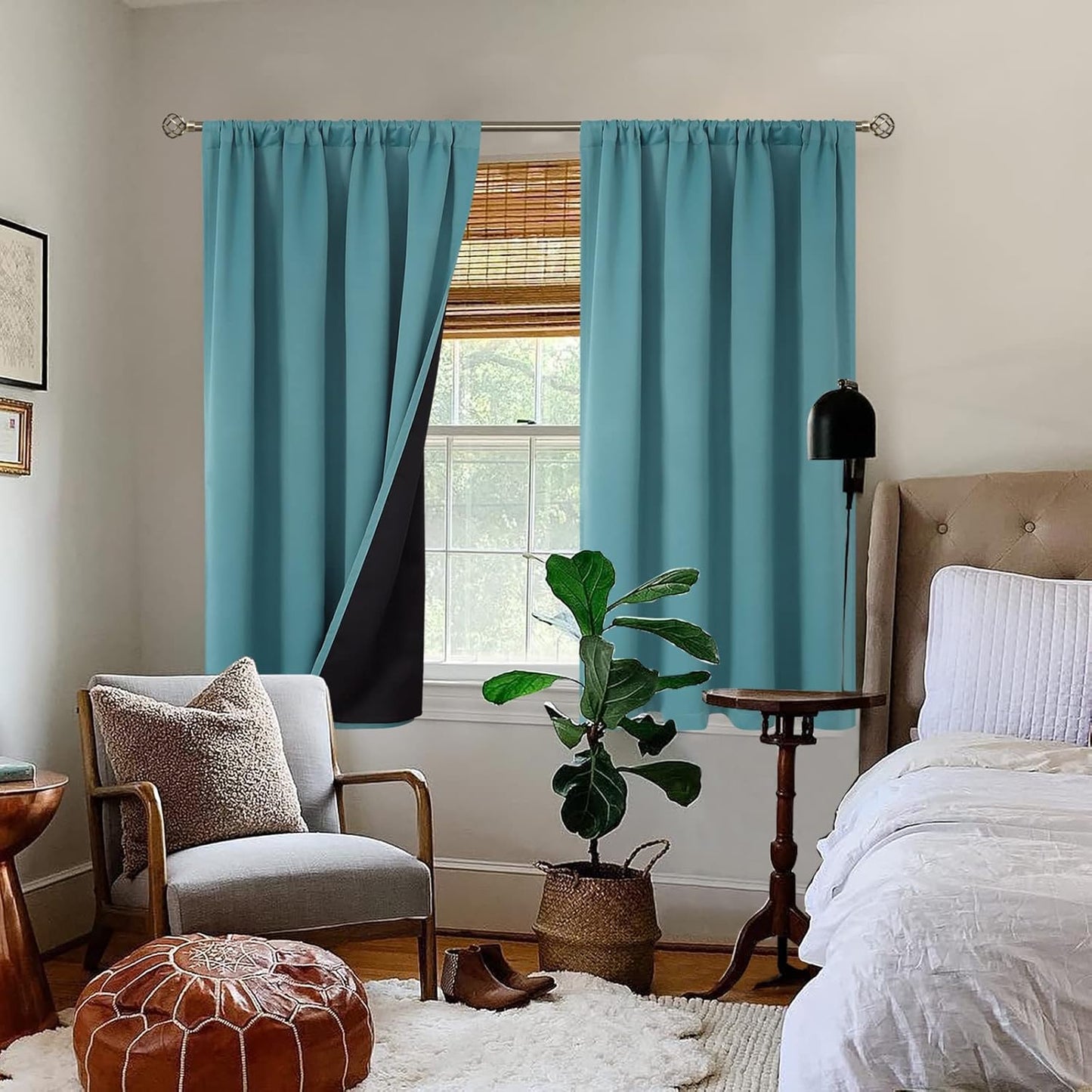 BGment Thermal Insulated 100% Blackout Curtains for Bedroom with Black Liner, Double Layer Full Room Darkening Noise Reducing Rod Pocket Curtain (52 x 54 Inch, Sea Teal, 2 Panels)