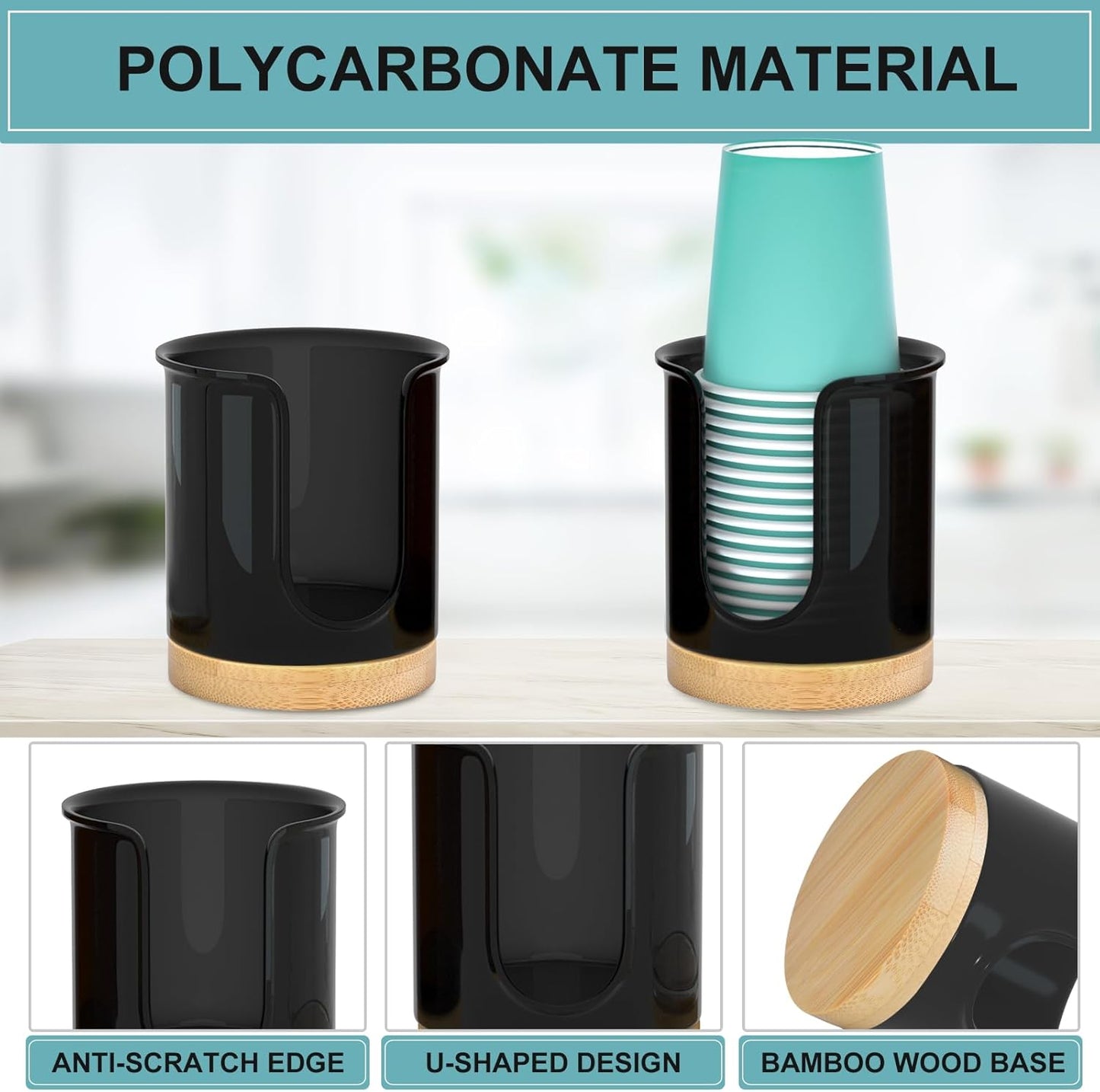 2 Pack Paper Cup Dispenser - Holds 3 oz Mouthwash Cups - Ideal for Bathroom Vanity Countertops (Black)