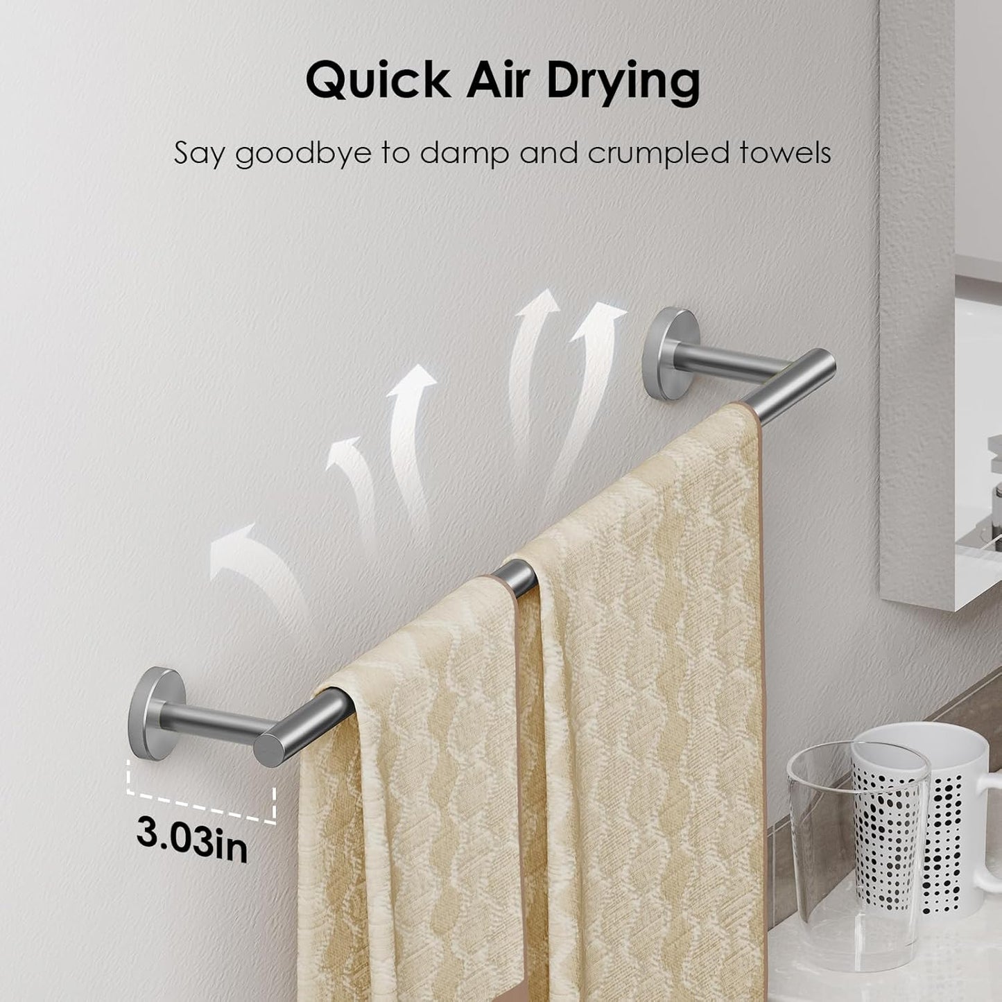 FORIOUS Bathroom Hardware Accessories Set, SUS304 Stainless Steel 24 Inch Towel Bar Set, Modern Towel Racks Holder for Bathroom Wall Mounted, 4 Pieces, Brushed Nickel