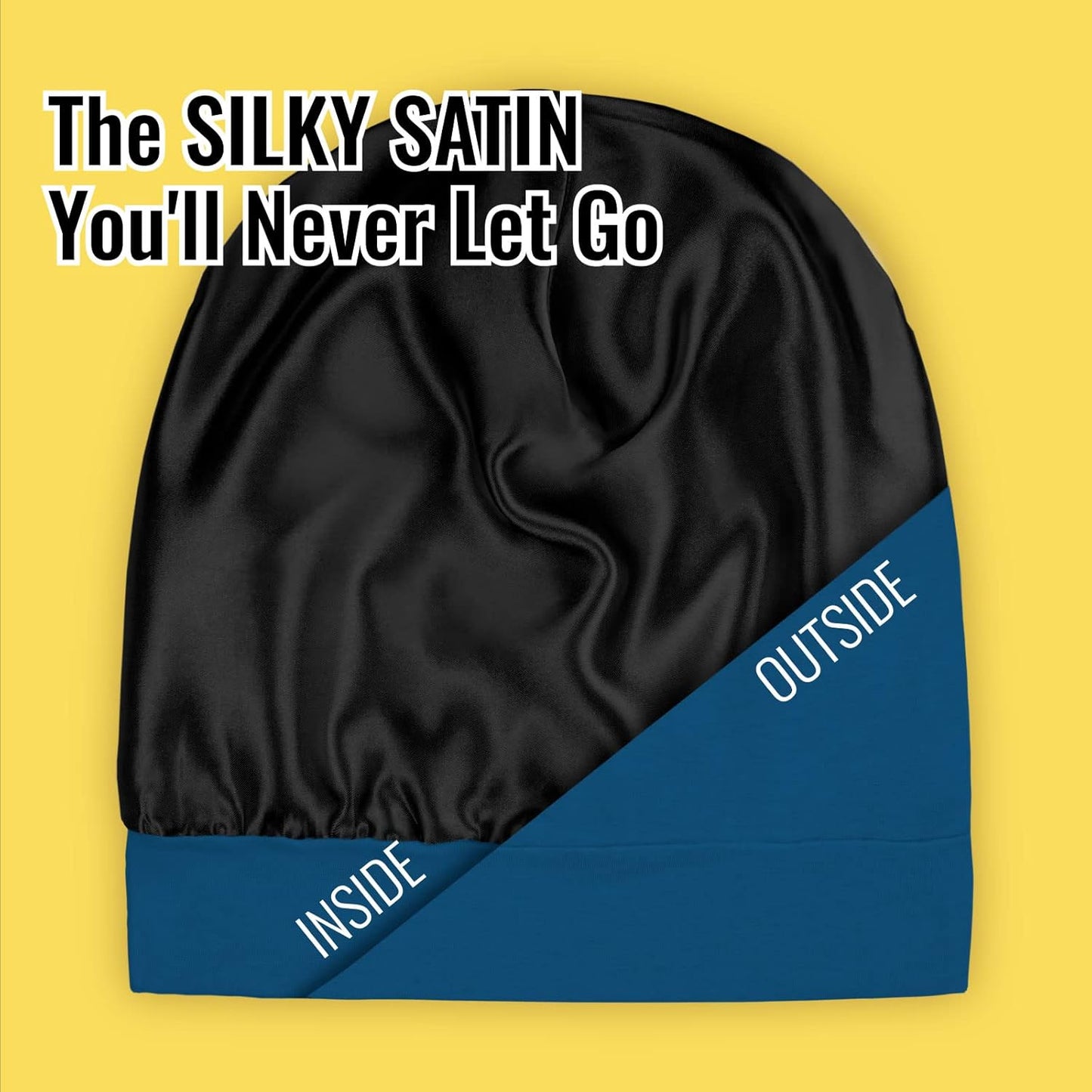 Satin Lined Sleep Cap Bonnet for Curly Hair and Braids, Stay On All Night Hair Wrap with Adjustable Strap for Women and Men, Bijou Blue, Pack of 1