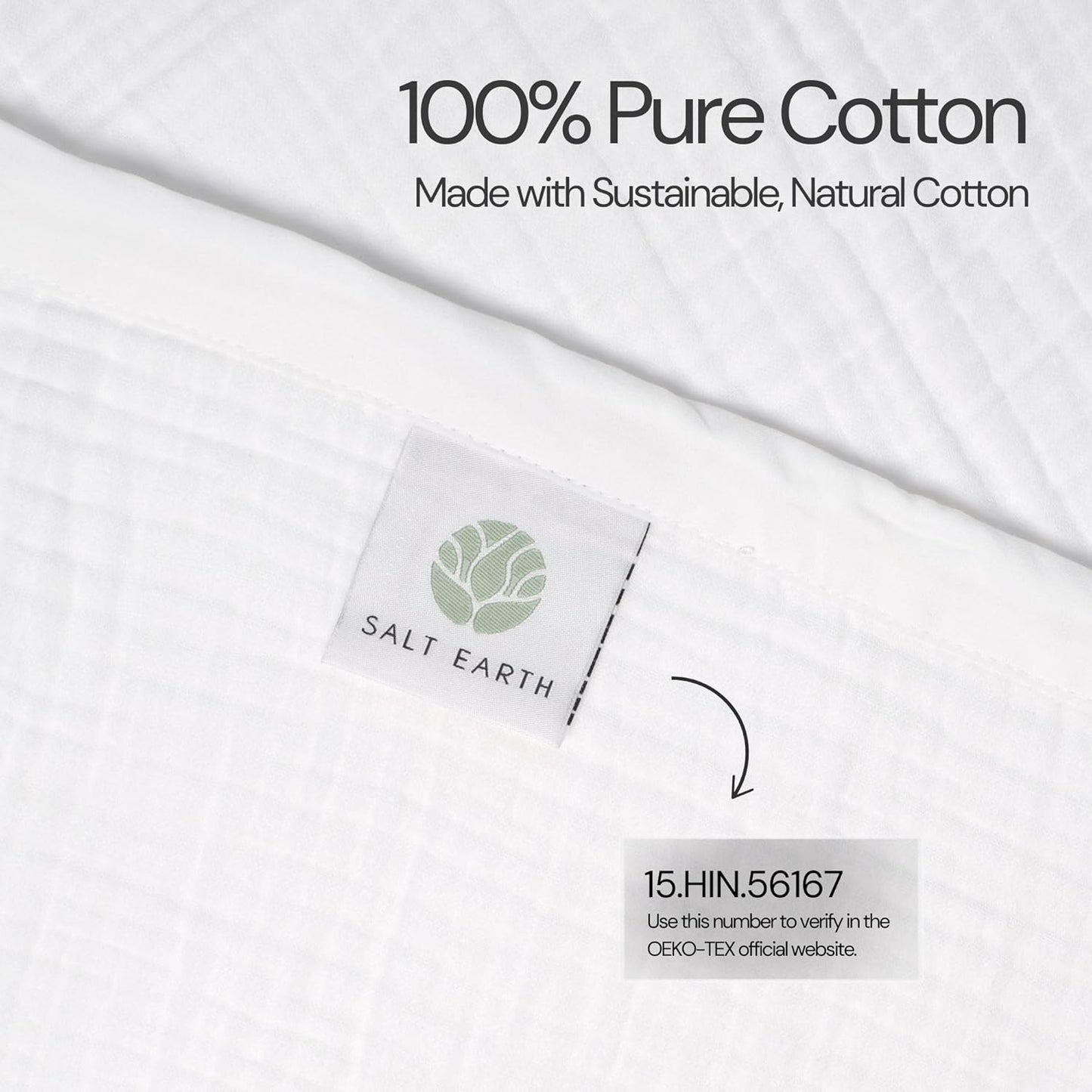 Salt Earth 100% Cotton Muslin Throw Blanket Gauze Blanket 55"X75" Twin, 4 Layered for Couch, Bed, Living Room,Lightweight & All Season Blankets & Throws, Easy to wash, Nature & Skin Friendly(White)