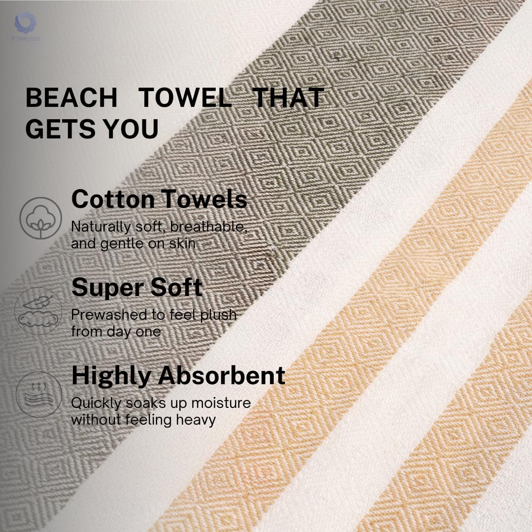Cotton Turkish Beach Towel with Towels Oversized 36"x72" Pool Absorbent Extra Large Quick Dry Sand Travel Towel (Sage & Sand, 2 Pack)