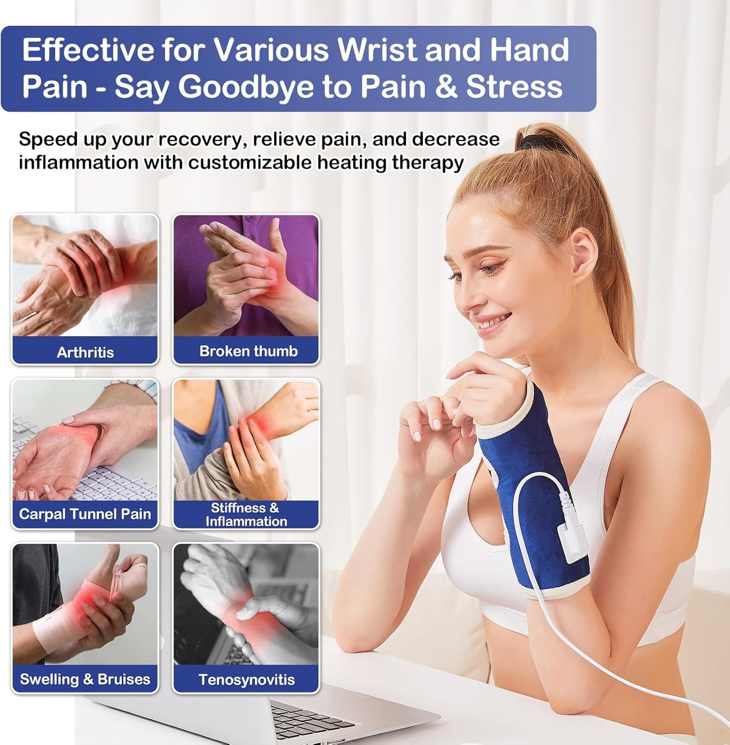 JOBYNA Heating Pad for Wrist Pain, 30S Fast Heat Heated Wrist Wrap, 86-158℉, 10-90Min Auto Shut Off, Suitable for Arthritis, Carpal Tunnel Relief, Sprains Trigger Thumb