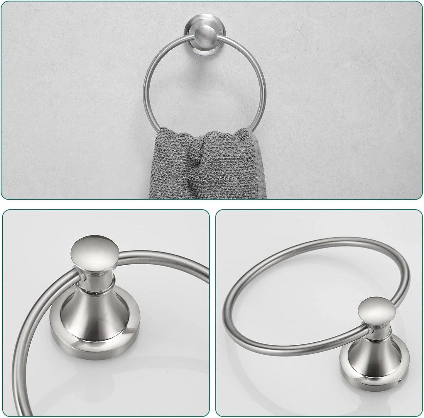 Hoimpro Brushed Nickel 4-Piece Bathroom Bath Set, Wall Mount Bathroom Hardware Fixture (Adjustable Towel Bar Rack, Towel Ring Holder, Paper Towel Holder, Double Towel Hook), Bathroom Accessories
