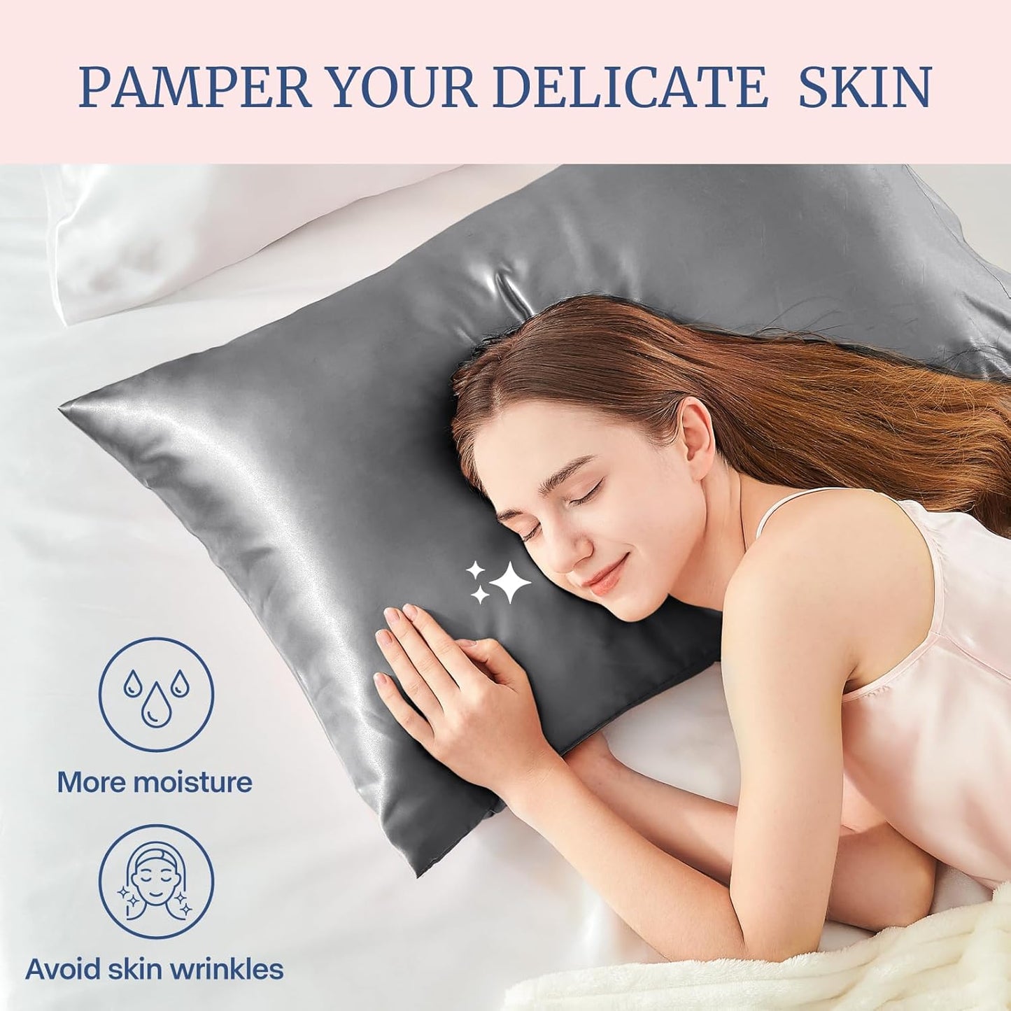 BEDELITE Satin Pillowcase for Hair and Skin, Super Soft and Cooling Similar to Silk Pillow Cases 2 Pack with Envelope Closure, Gift for Women Men(20"x40" King Size, Dark Grey)