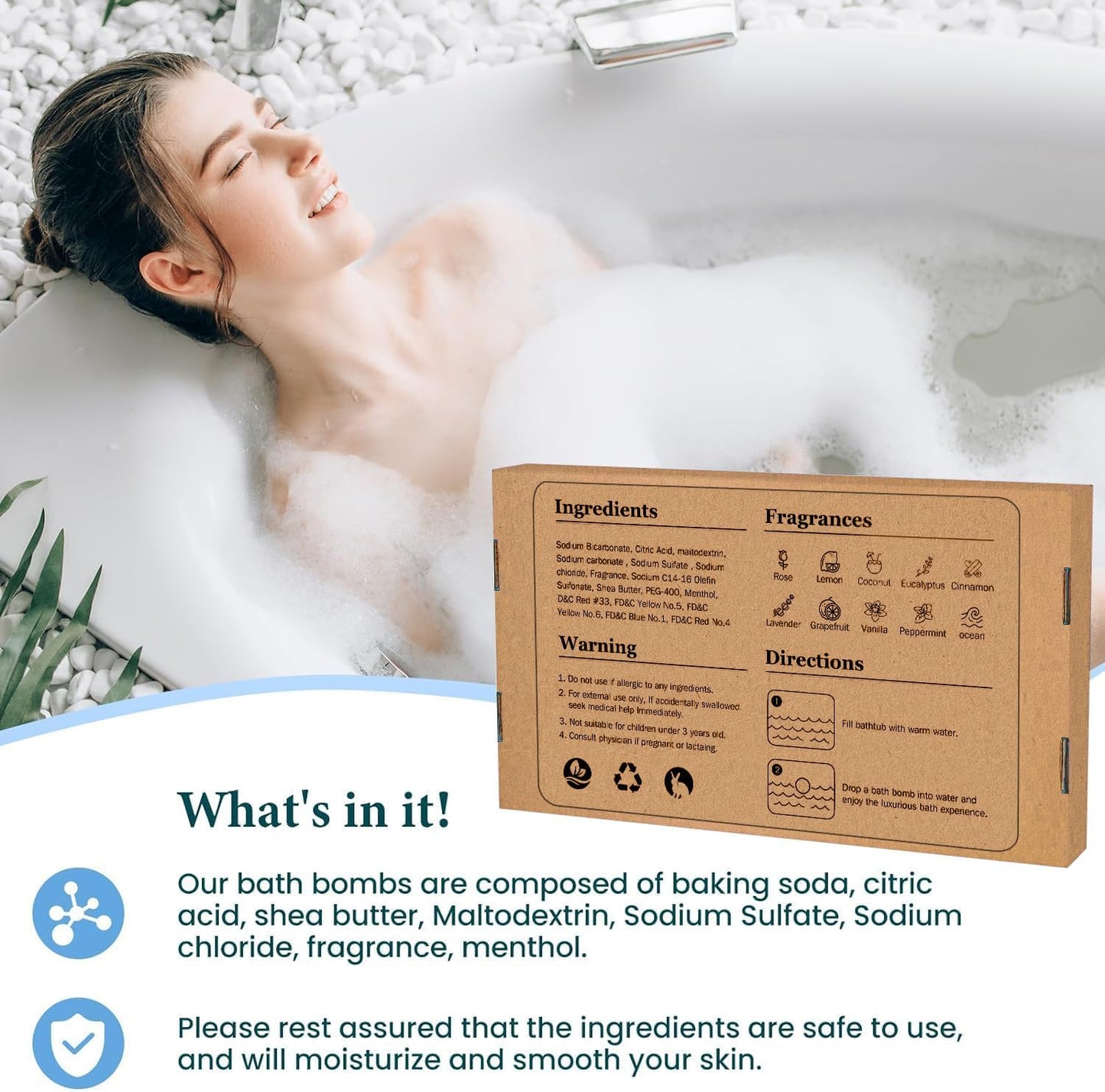 TranquilBliss Bath Bombs Set 50 PCS with 10 Rich Scents, Bath Bombs for Women, Natural Bubble Bombs with Shea Butter & Safe Oil, Ideal for Christmas, Birthday, Mother's Day Present (Brown)