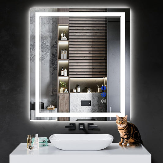 36"x32" LED Bathroom Mirror with Anti-Fog, Stepless Dimmable Lights, 3 Color Modes, Shatter-Proof Tempered Glass, Memory Function & Waterproof Design