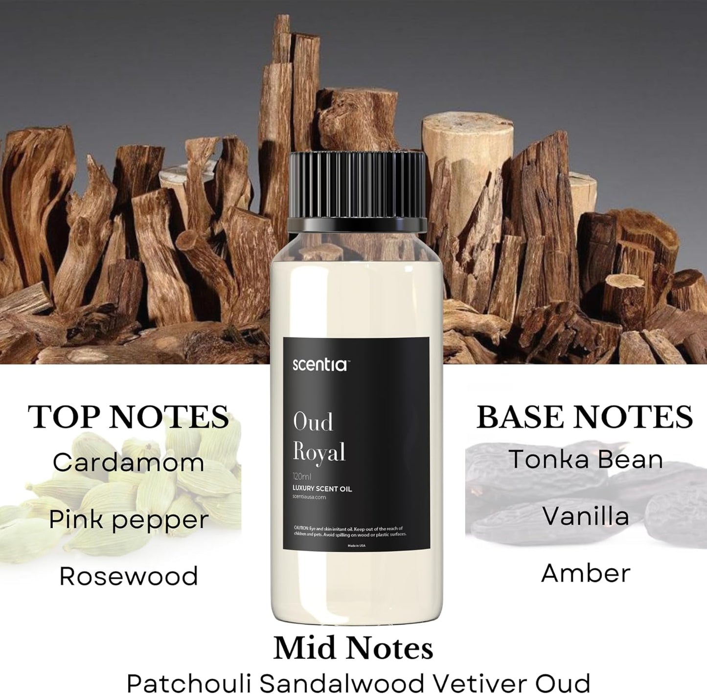 Scentia Oud Royal Hotel Diffuser Oil 120 ml | Oud Royal for Scent Diffuser |Thanksgiving & Holiday Gift Luxurious Aroma, Niche Scent, Cardamom, Rosewood & Oud | 120ml Aromatherapy Fragrance