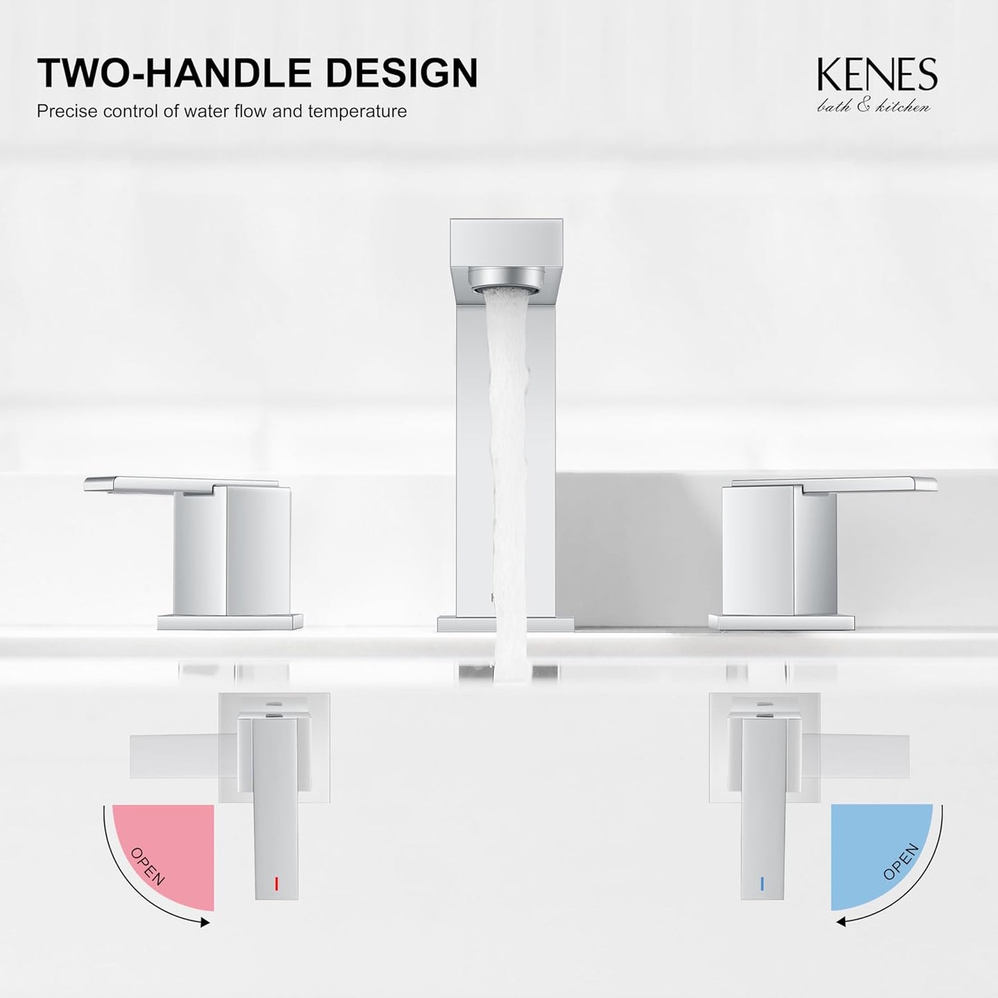 KENES Chrome Widespread Bathroom Faucet Two Handle Bathroom Sink Faucet, 8-Inch 3 Pieces Bathroom Vanity Faucet 3 Hole with Supply Lines, KE-9050-5