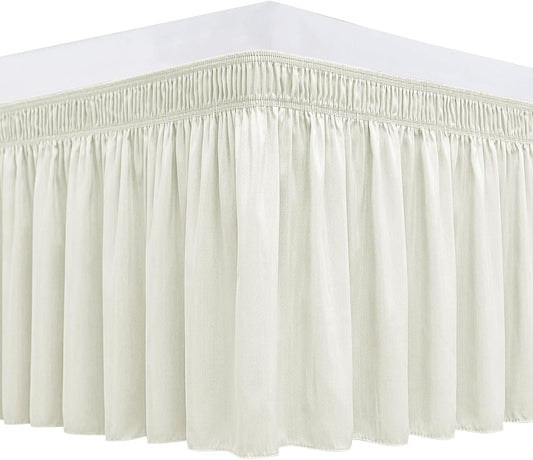 Biscaynebay Wrap Around Bed Skirts for Full & Full XL Beds 11" Short Drop, Ivory Adjustable Elastic Dust Ruffles Easy Fit Wrinkle Resistant Silky Luxurious Fabric Machine Washable
