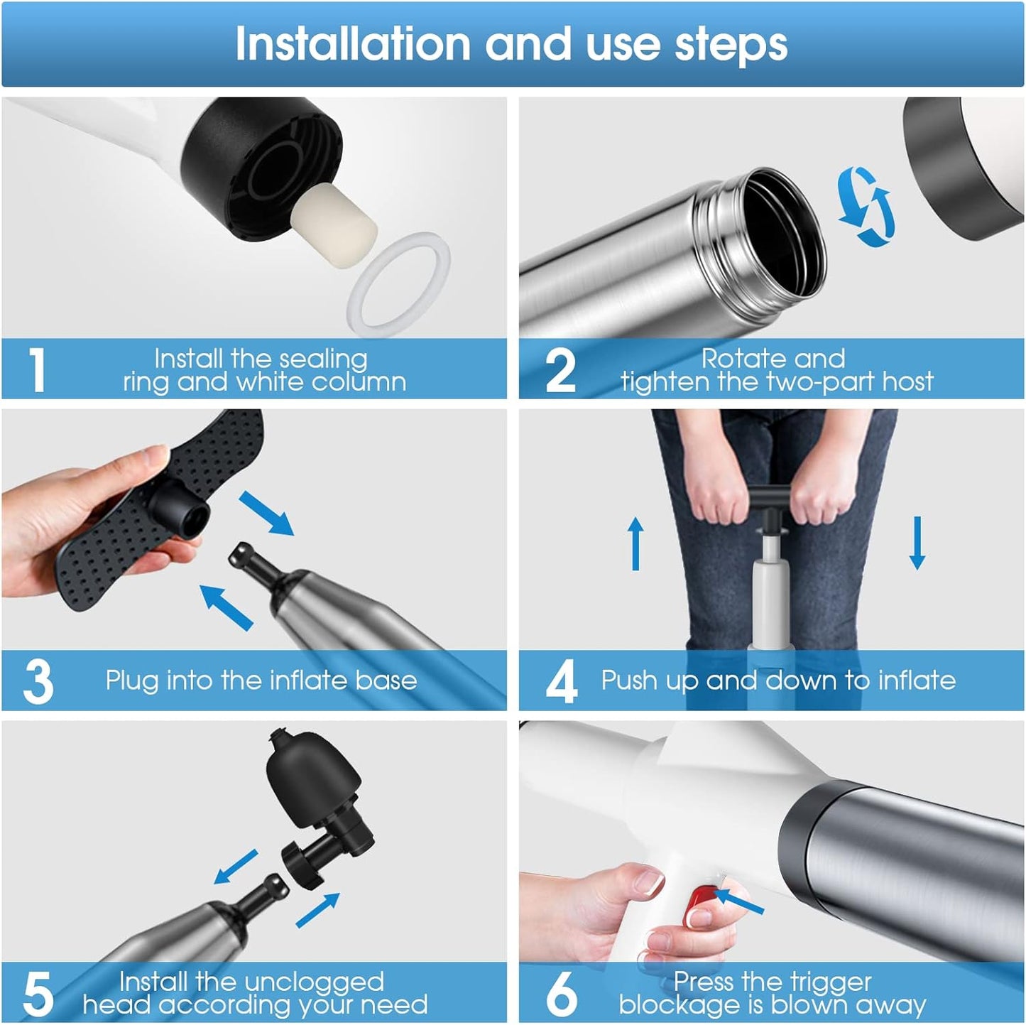 TheElves Toilet Plunger Heavy Duty, Electric High Pressure Toilet Clog Remover Tool, Powerful Bathroom Plunger for Drain Cleaning - White