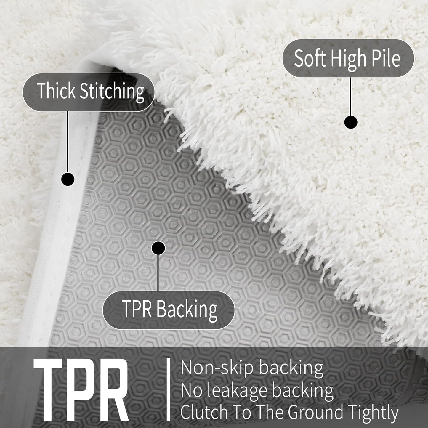 Yimobra Fluffy Plush Bath Rug, Super Shaggy Soft Comfortable Non Slip, Water Absorbent Microfiber Bath Mat, Dries Quickly, Machine Washable Thick Bathroom Rugs for Shower, 56"x 24", Off White
