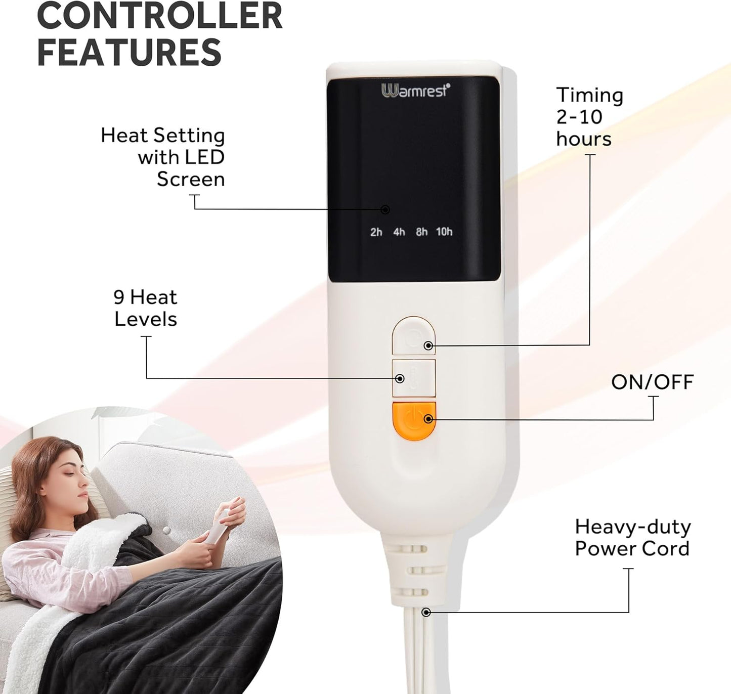 Heated Blanket Electric Blanket Queen Size Soft Flannel Sherpa, 6 Heat Levels Fast Heating, 2 to 10 Hours Auto-Off Detachable Controller Machine Washable, Grey 84"x90"