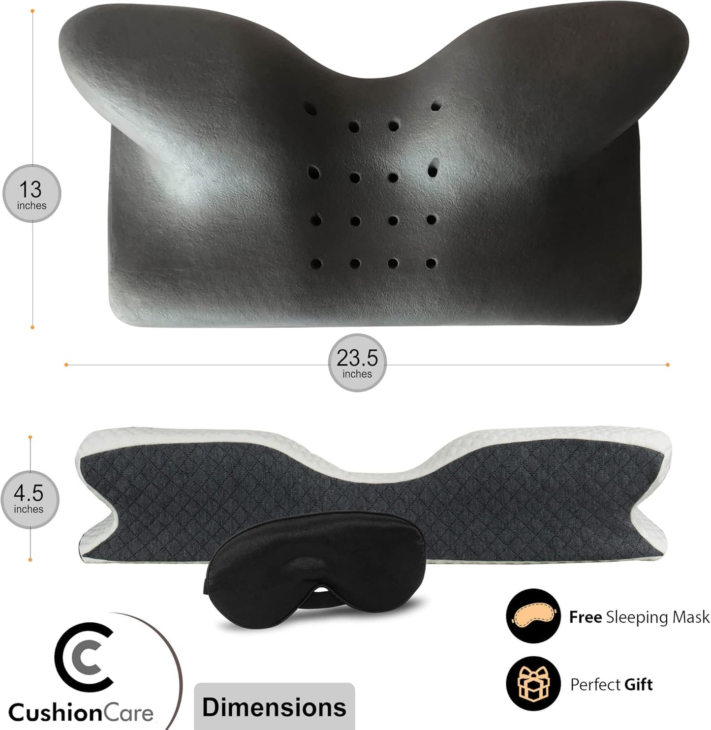 Charcoal Cervical Neck Pillow for Pain Relief Sleeping – Ventilated Memory Foam - Orthopedic Contour Pillow for Side, Back, Stomach Sleeper - Ergonomic Arm, Neck and Shoulder Support Pillows