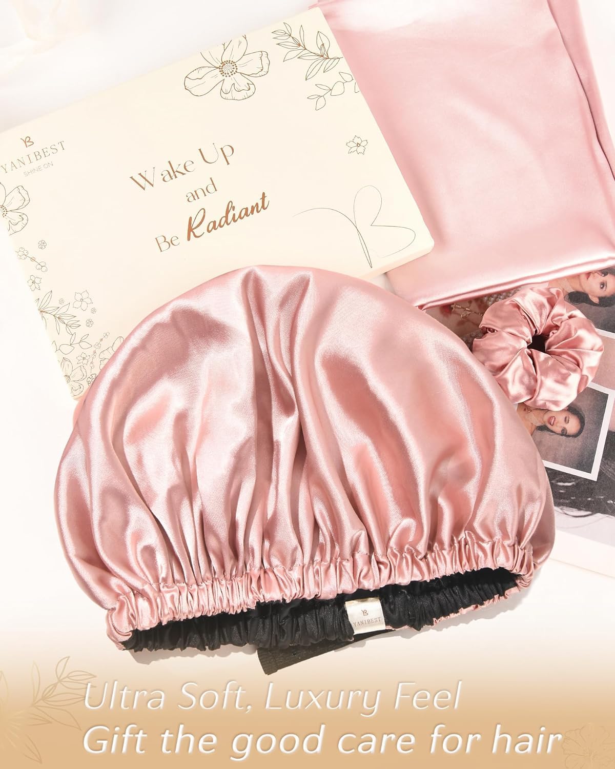 YANIBEST Adjustable Silk Bonnet Double Layer Satin Bonnet Hair Bonnet for Sleeping Bonnets for Women Hats Curly Natural Hair, Hot Pink