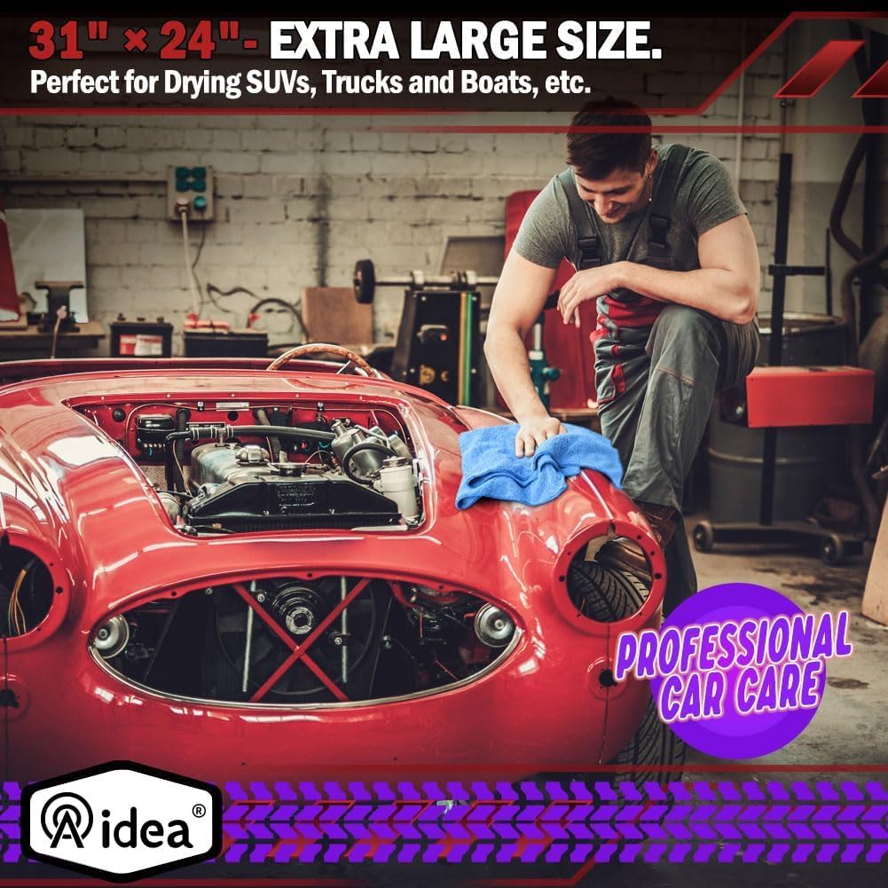 AIDEA Microfiber Towels for Cars-2PK, Large Professional Car Drying Towel, Scratch-Free & Absorbent Drying Towel for Cars, SUVs, RVs, Trucks, and Boats, 24inx 31in, Blue