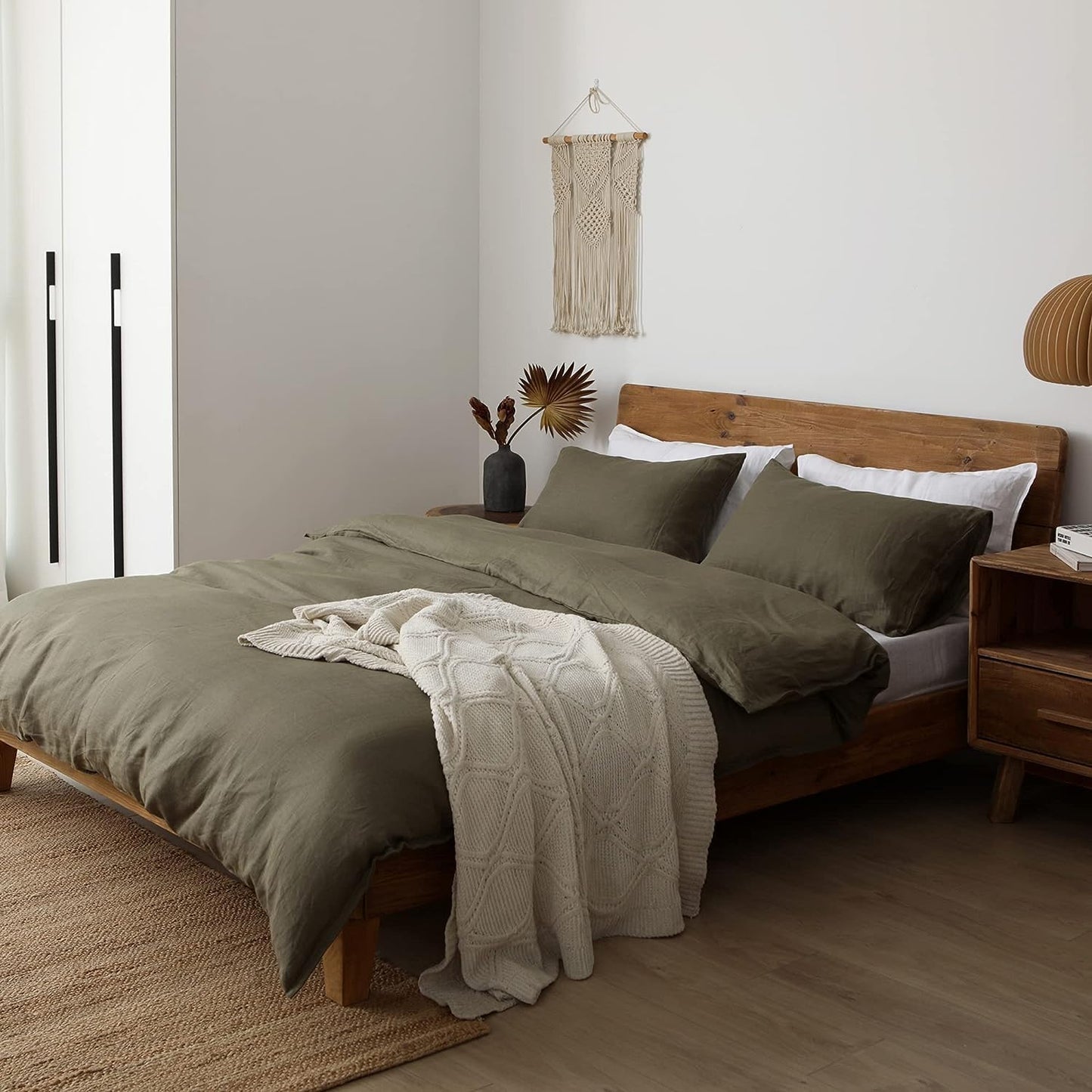 XZ XIFA Olive Green Linen Duvet Cover Oversized King, 100% Washed French Flax Linen Bedding Set with Zipper Closure, Cooling & Textured Bed Sets for Hot Sleepers(1 Duvet Cover, 2 Pillowcases)