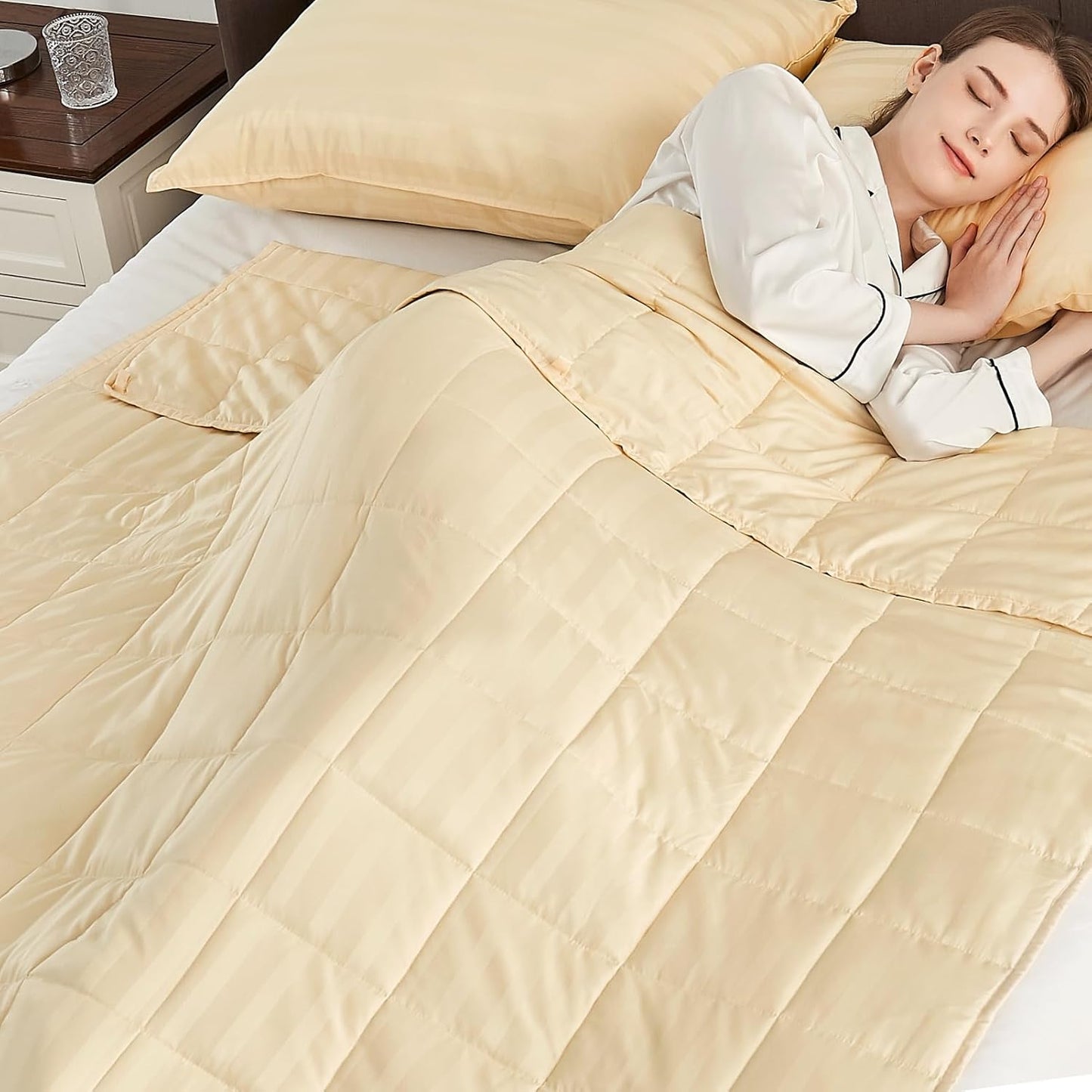 Weighted Blanket Queen/King Size (80"x87" 17lbs),Ultra Soft and Cozy Cooling Weighted Blanket for Adult,Heavy Blanket with Machine Washable Soft Blanket, Beige