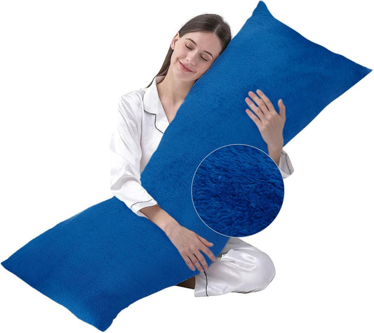 DOWNCOOL Large Body Pillow Insert with Faux Fur Cover - Fluffy Long Bed Pillow for Sleeping - Breathable Full Body Pillow for Adults - 20x54 inch (Blue, with Cover)