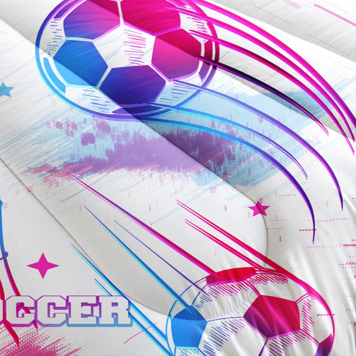 Ball Games Bedding Football King Comforter Set,Pink and Blue Soccers Stars Bedding Set for Kids Girls Boys Room Decor,Sports on The Court Aesthetic Bedding Sets with 2 Pillowcases.