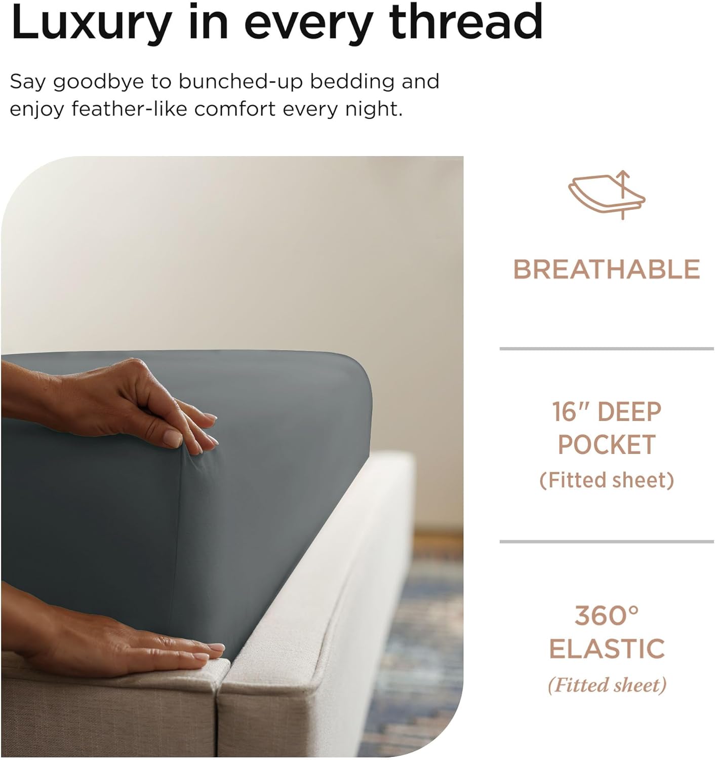 Threadmill 100% Cotton Sheets for Twin XL Size Bed - 600 Thread Count Twin XL Bed Sheets Set with 15” Deep Pocket - Sateen Weave 3-Piece Bedding Set with Cooling Effect, Dark Grey