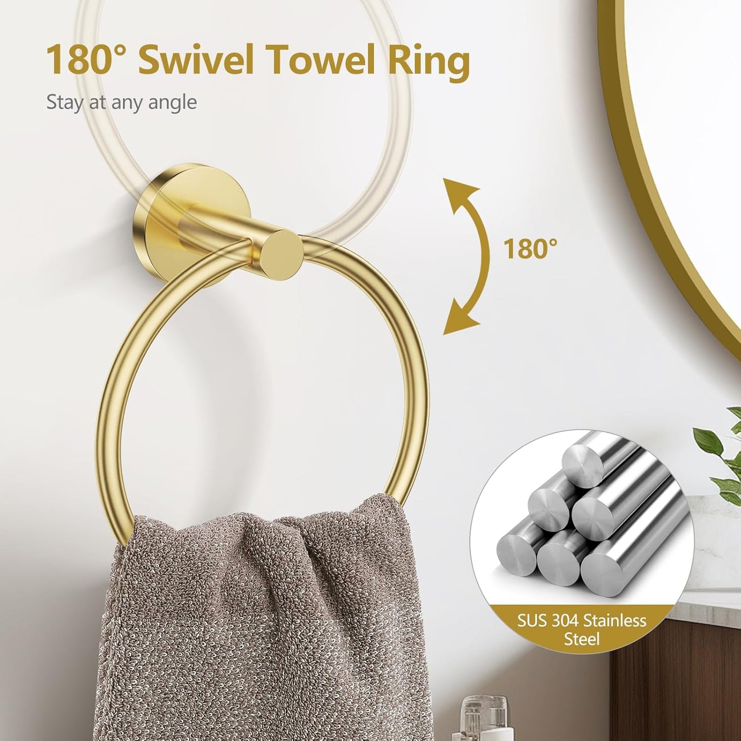 TQKAG 5 Piece Bathroom Towel Bar Holder Sets Brushed Gold Bathroom Hardware Set Stainless Steel Toilet Paper Holder with Shelf Bathroom Accessories Kit Wall Mounted