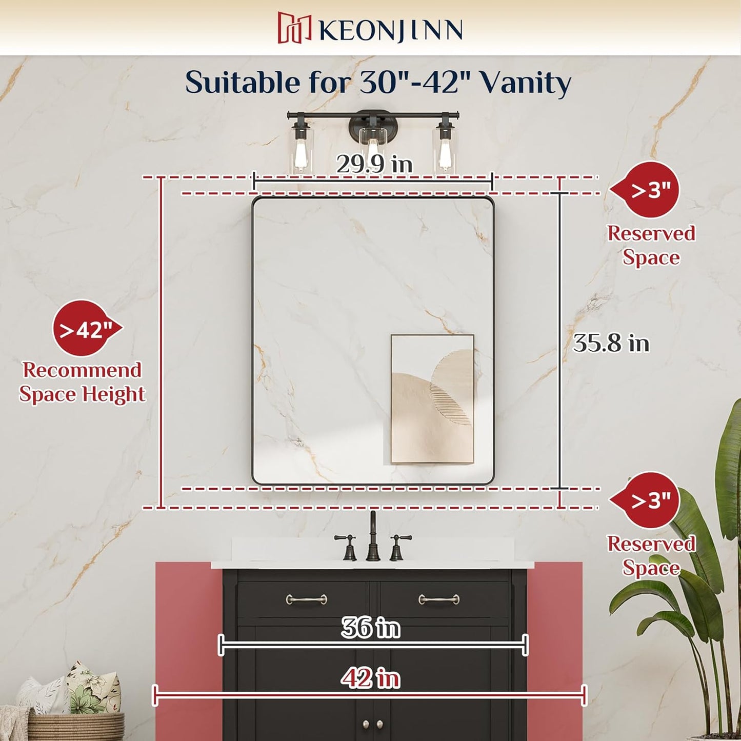 Keonjinn Black Framed Mirrors for Bathroom 30 x 36 Inch Rounded Rectangle Wall Mirror, Matte Black Farmhouse Bathroom Vanity Mirror with Seamless Metal Frame, HD Tempered Glass(Horizontal/Vertical)