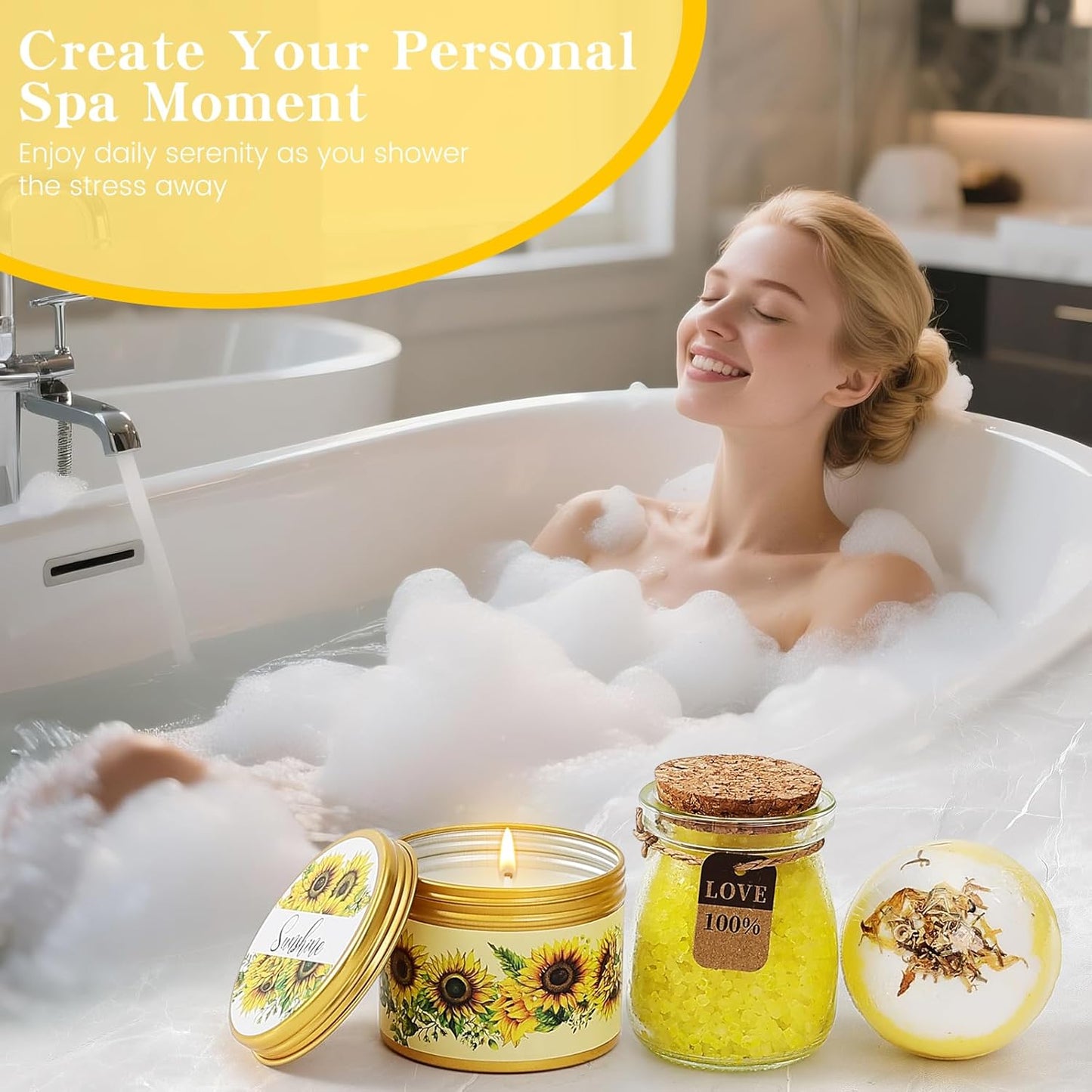 Get Well Soon Gift Baskets for Women, 10pcs Self-Care Package, Relaxation Spa Gift Basket for Mom Wife Grandma Daughter Friends Sister, Sunshine Birthday Gift Set Idea for Women Who Have Everything