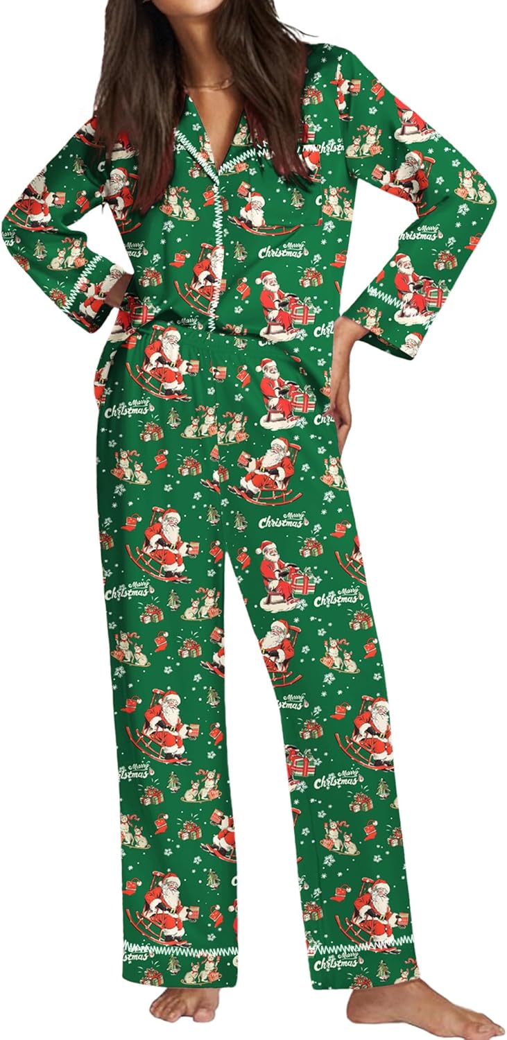 Ekouaer Satin Pajama Set for Women Silky Sleepwear Long Sleeve Top and Pants Button Down Pjs Lounge Set
