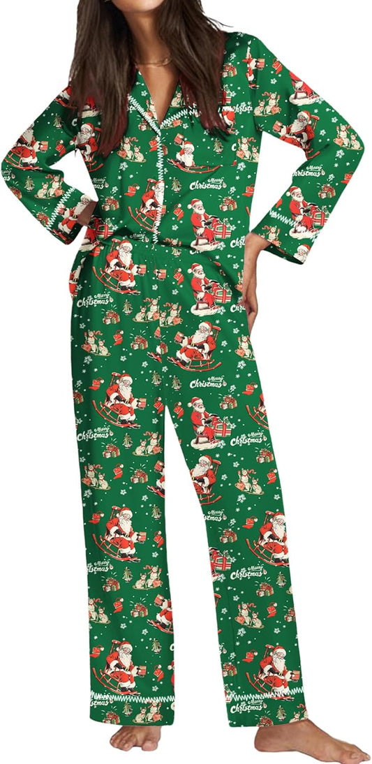 Ekouaer Satin Pajama Set for Women Silky Sleepwear Long Sleeve Top and Pants Button Down Pjs Lounge Set