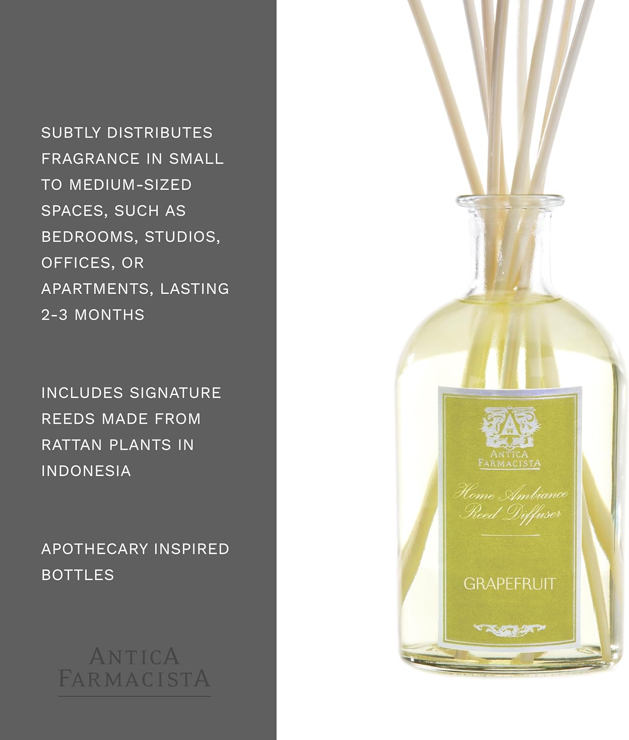 Antica Farmacista Home Ambiance Diffuser - Long-Lasting Reed Scent Diffuser - Luxury Room Freshener Gift - Grapefruit, 8.45 fl oz