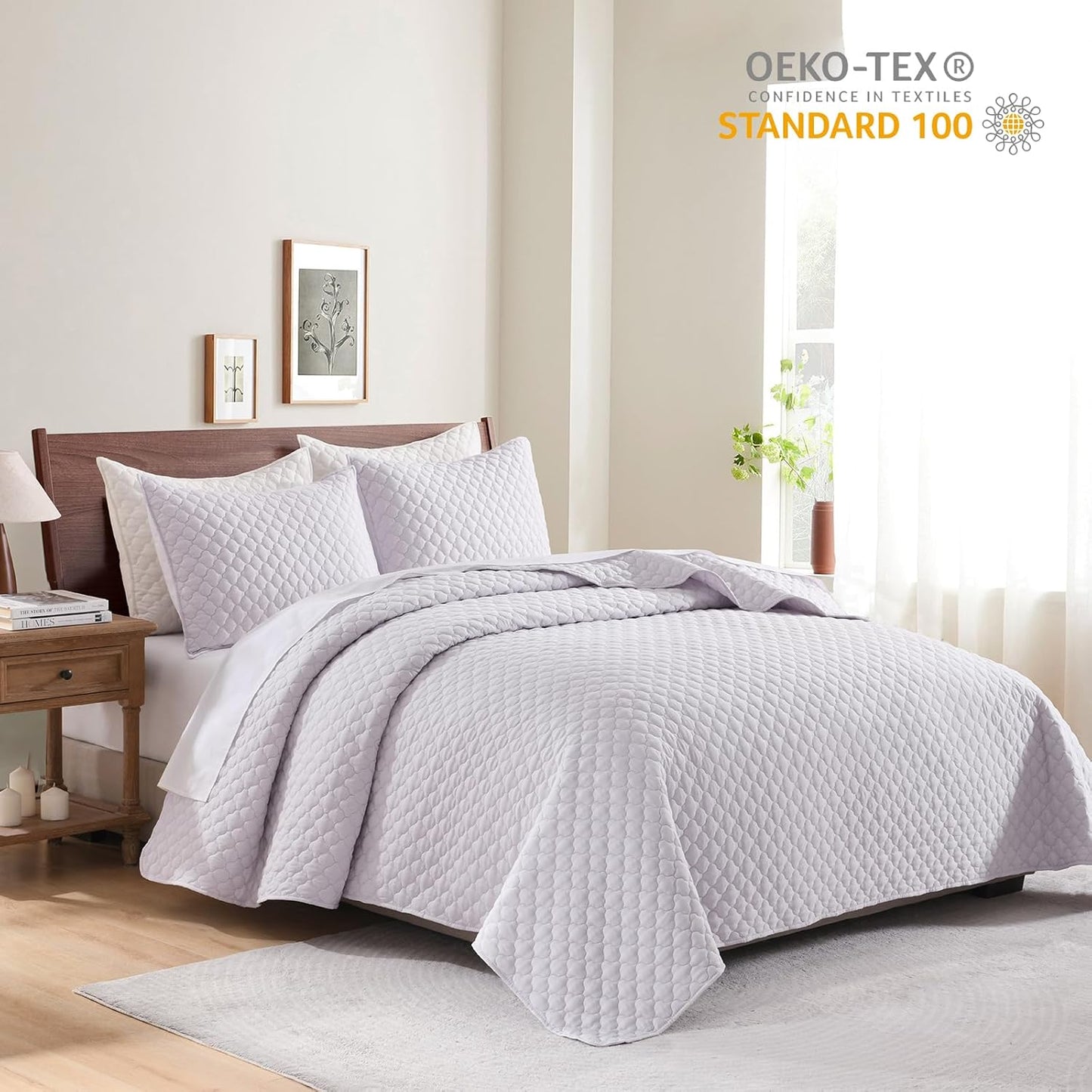 HORIMOTE HOME Quilt King Size Lavender(Light Purple), Lightweight Quilt for Summer, Ultra-Soft Microfiber Modern Style Quilted Clouds Pattern Bedspread Quit Set 3 Pieces(1 Quilt and 2 Pillow Shams)