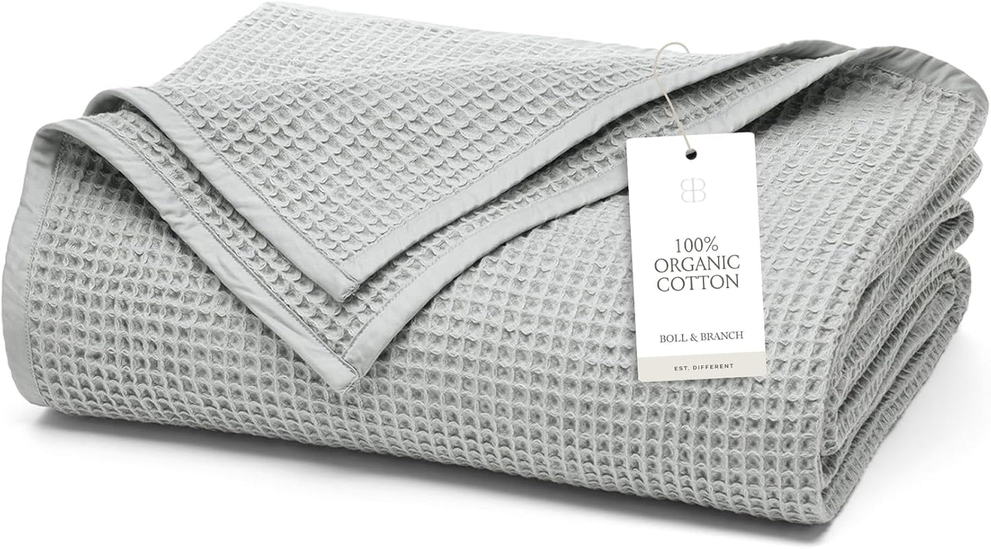 BOLL & BRANCH Waffle Bed Blanket - Twin/Twin XL, Shore - Luxury 100% Organic Cotton - Soft, Lightweight and Breathable - Textured Waffle Weave Design