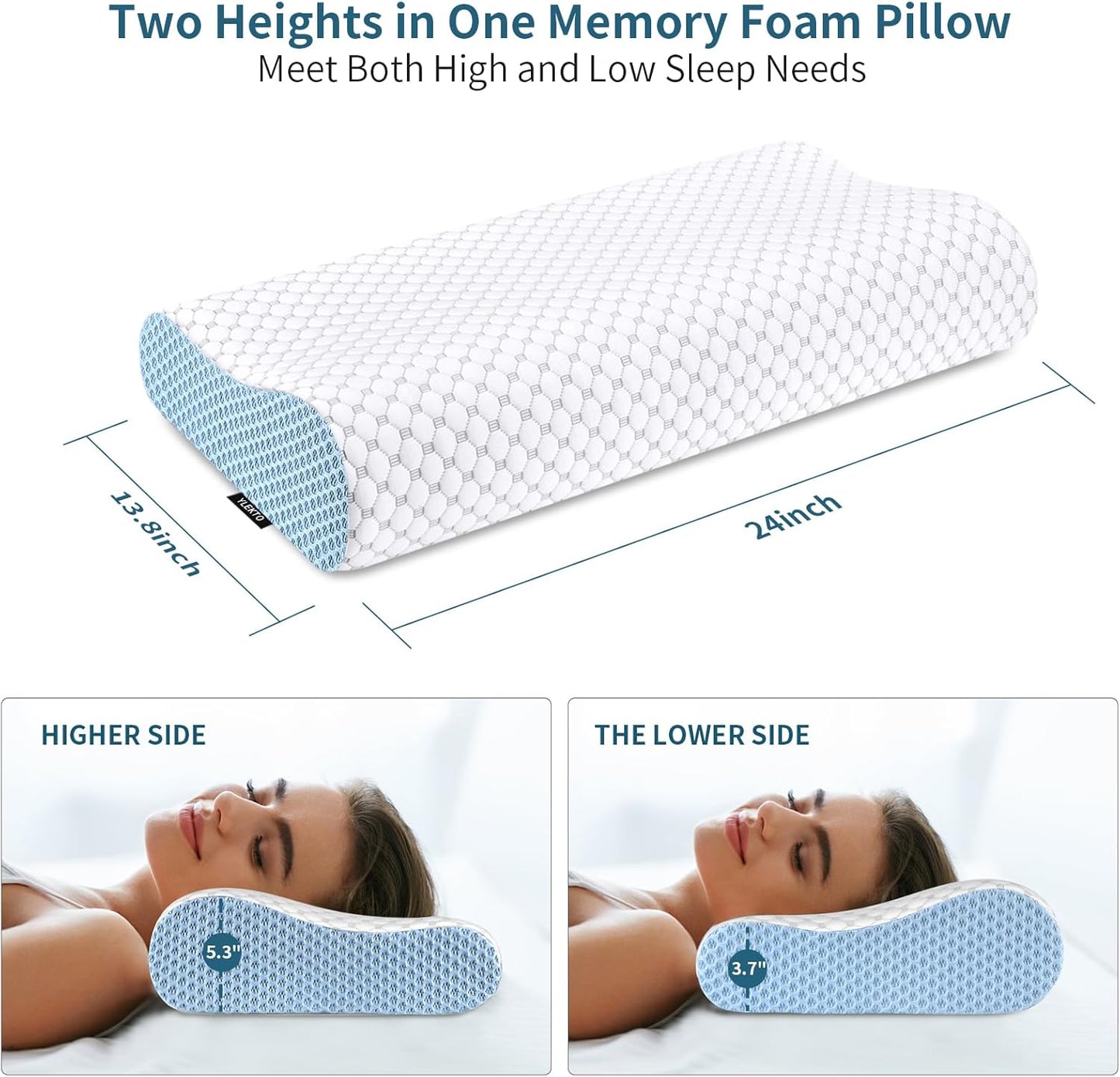 Cervical Neck Pillow for Pain Relief, Ergonomic Contour Memory Foam Pillows, Cooling Side Sleeper Pillow for Sleeping