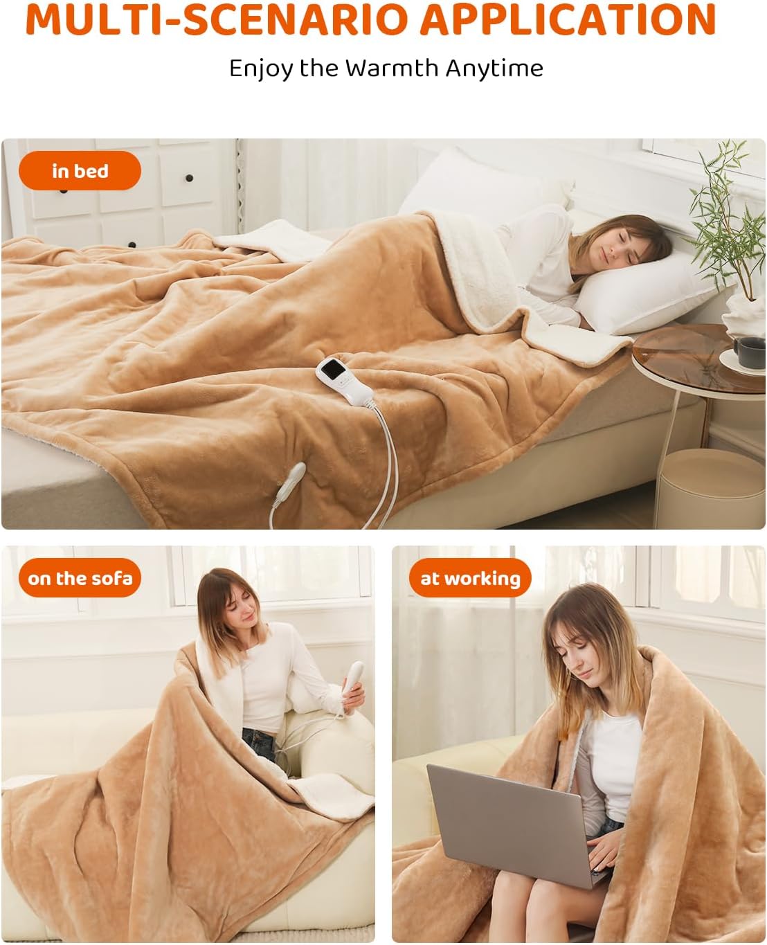 Electric Heated Blanket Full Size, Super Soft Cozy Upgraded Flannel Heating Blanket with 9 Heating Levels & 1-9 Hours Auto Off, Fast Heat & Overheat Protection, 72" x 84", Khaki