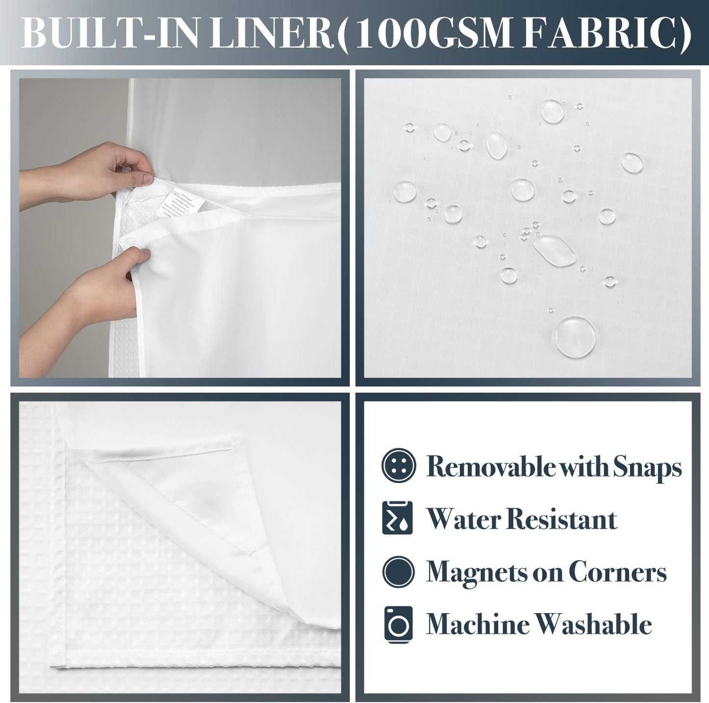 N&Y HOME Extra Long Waffle Weave Shower Curtain 96 Inch Length with Snap-in Fabric Liner & Metal Hooks Set - Hotel Style, Waterproof & Washable, Heavyweight Fabric & Mesh Top Window - 71"Wx96"L, White