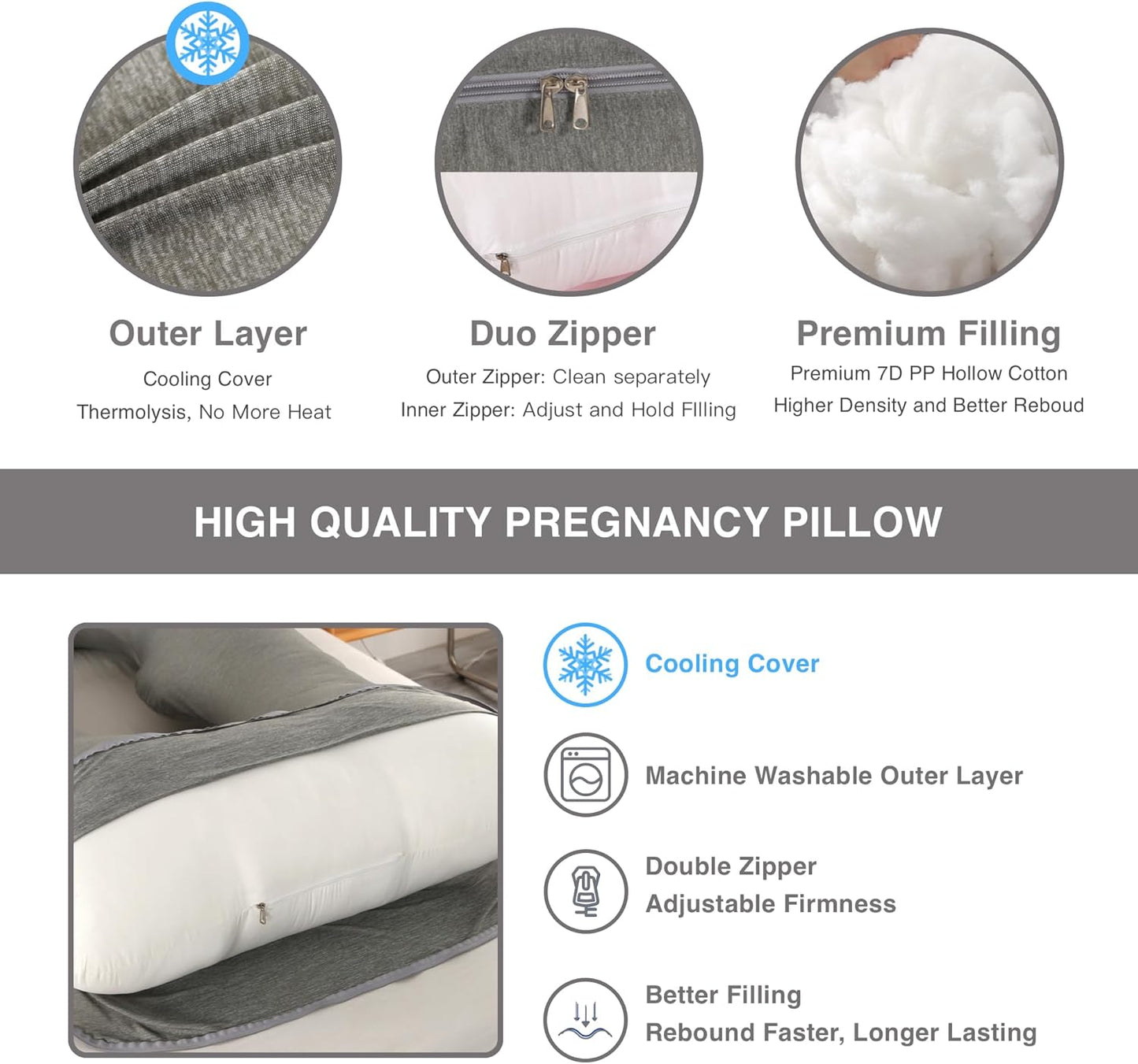 ALLOPERA Pregnancy Pillow, Full Body Maternity Pillow 57 inch, with Removable Washable Cover - Sleep Support for Legs, Back, Neck, Shoulder, HIPS, Belly for Pregnent Women (Cooling Cover)