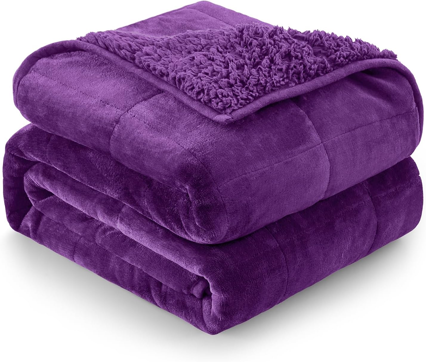 Cottonblue Weighted Blanket 15 lbs Queen Size, Flannel Shaggy Sherpa Weighted Blanket for Adults Comfortable Weighted Blankets for Calming and Relax, Bed Sofa Heavy Blankets, 60x80 inches, Purple