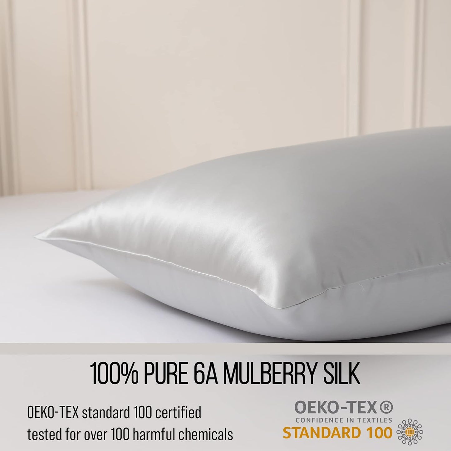 Bella Coterie Luxury Silk Pillowcase for Hair and Skin | 30 Momme | 100% Pure 6A Mulberry Silk | Super Soft | Perfectly Plush [Standard, Silver]