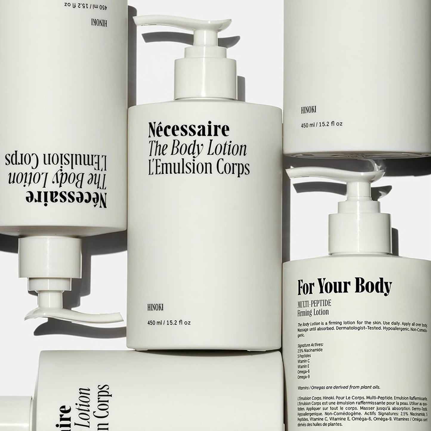 Nécessaire The Body Lotion with Pump – Hinoki Scented Body Moisturizer with Peptides, Niacinamide, Vitamins C/E & Omega 6/9 – Skin-Firming Daily Hydration – Dermatologist-Tested, Vegan – 15.2 oz