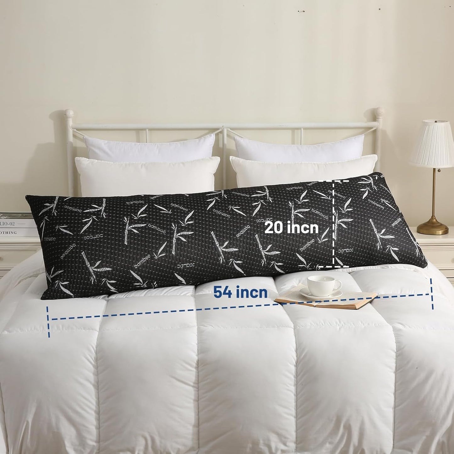 Full Body Pillow with Removable Pillowcase for Adults,（Memory Foam Filling）（Long Pillow for Side Sleepers） （Fluffy and Firm）（Adjustable Filling）（20×54 Inch，Black）