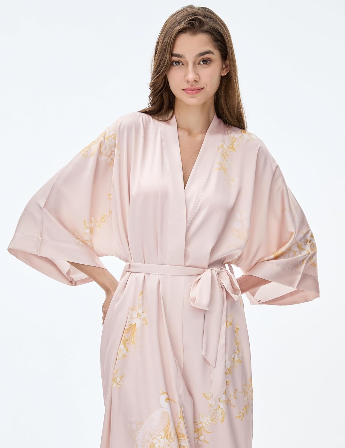 PRODESIGN Kimono Robe for Women - Long Satin Sleepwear Silky Kimono Cover-Up Nightgown Japanese Bathrobe Loungewear Blouse