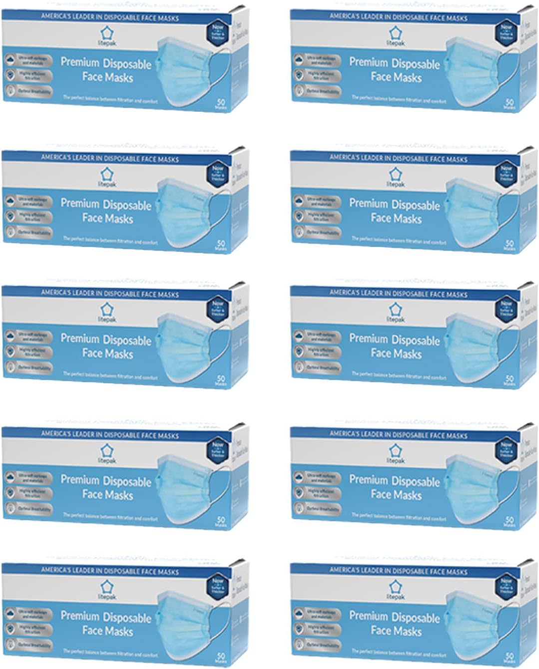 Litepak 500pcs Premium Disposable Face Mask SOFT 3ply Nose Wire