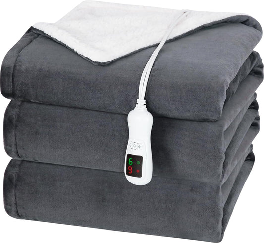 Electric Heated Blanket Full Size, Washable Blanket Warmer for Home for Adults, Fast Heating Super Cozy Soft Flannel 72" x 84", 9 Heat Levels, 1-9H Auto-Off, ETL Certified, Slate Gray